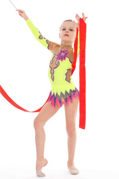 girl gymnast with ribbon. - Fotografie, Obrázek