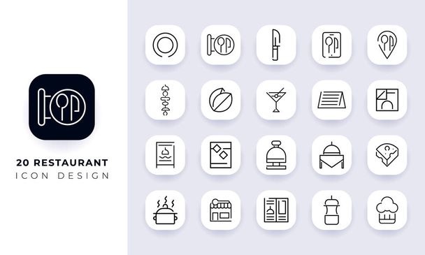 Line art incomplete restaurant icon pack. In this pack incorporate with twenty different restaurant icon. - Vector, Image