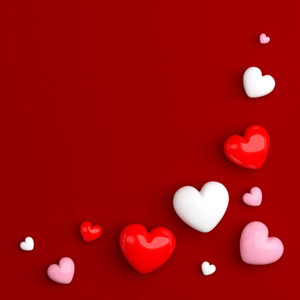 Hearts on a red background. Background for Valentine's Day and wedding celebration - Foto, Imagem