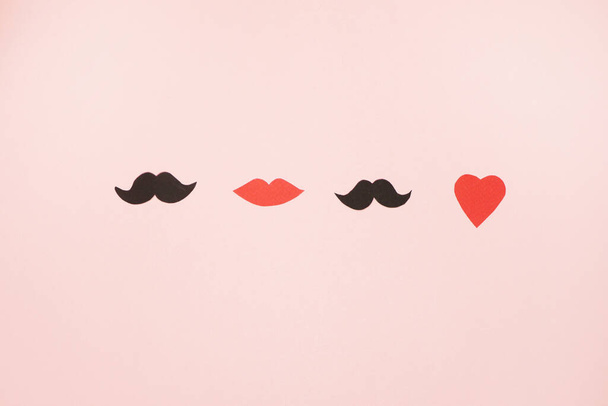 Concept de sexe de groupe. Carte de relations de polygamie. Pose plate. Lèvres et moustaches  - Photo, image