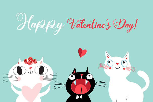 Vector illustration of a lovely cats in love with a heart on a light background. For Valentine's day or for a holiday card or poster. - Vektor, kép