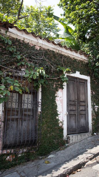 Σπίτι με τοίχους που καλύπτονται με φυτά και ρουστίκ πόρτες στο San Antonio Cali Valle del Cauca. - Φωτογραφία, εικόνα