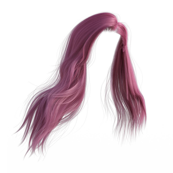 Suorat vaaleanpunaiset hiukset eristetty valkoinen - Valokuva, kuva