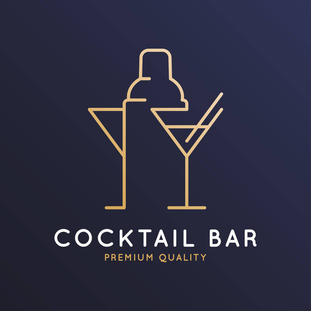 Cocktail bar logo with cocktail shaker and glass - Vektor, Bild