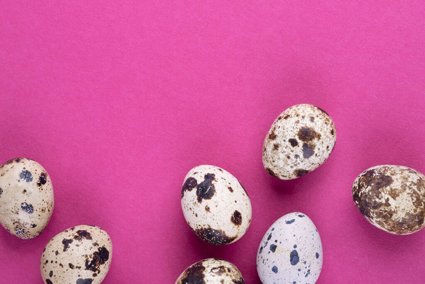 Quail eggs on a pink background. Place for your text. Close-up - Valokuva, kuva
