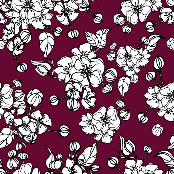 Modèle vintage simple. Fond violet, ornement blanc de leurs fleurs et feuilles. L'impression est bien adaptée pour les textiles, les bannières et les fonds d'écran. Illustration vectorielle - Vecteur, image