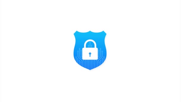 Logo kybernetické bezpečnosti se štítem a značkou. Koncept bezpečnostního štítu. Internetová bezpečnost. Stock illustration. - Záběry, video