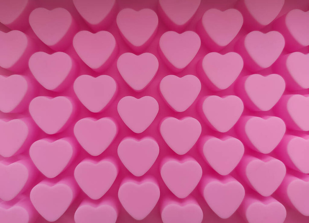 Silicone confectionery mold made of silicone in the form of small pink hearts close-up. - Photo, Image