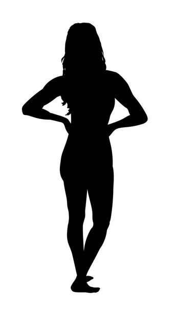 Junges Mädchen, schwarze Silhouette isoliert auf weißem Hintergrund. Sexy schöne Pose. Vektorabbildung Eps 10. - Vektor, Bild