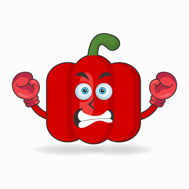 Charakter maskota červené papriky s boxerskou výstrojí. - Vektor, obrázek