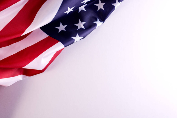 American Flag on the grey background with empty space for text. Border for Independence day or Veteran's day. - Photo, Image