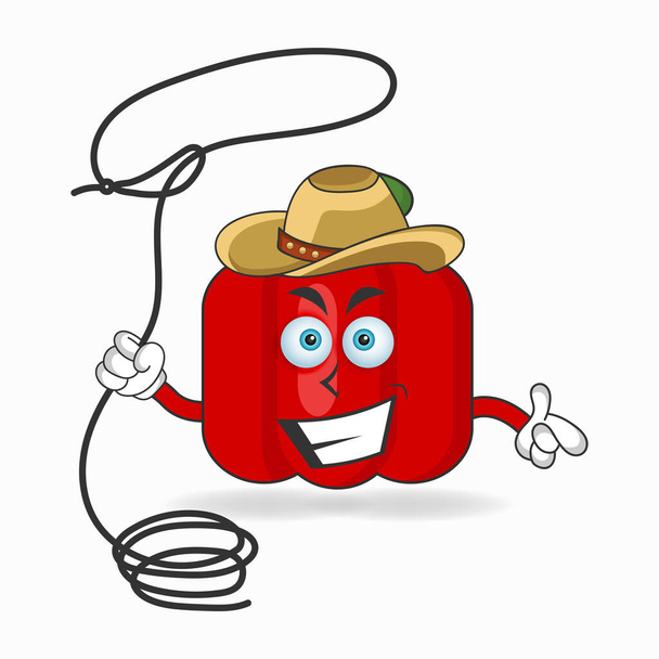 The Red paprika mascot character becomes a cowboy. - Vector, Image