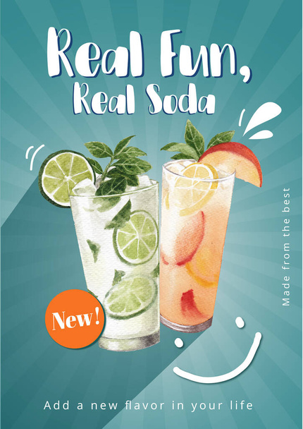 Шаблон плакату з дизайном содового напою для реклами акварелі Векторні ілюстрації
 - Вектор, зображення
