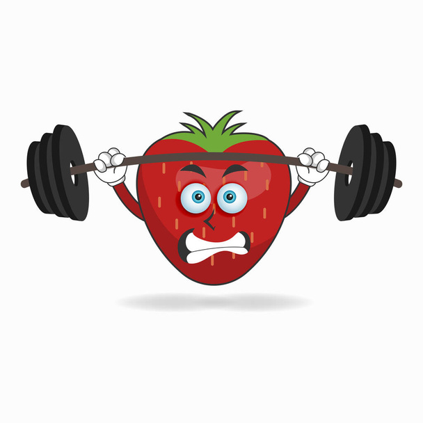 Strawberry mascot character with fitness equipment. - Vector, Image