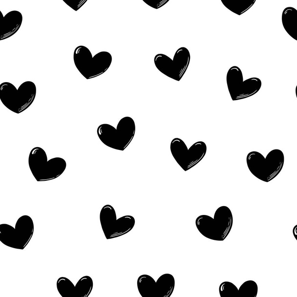 Seamless pattern with cute small black and white glossy hearts. Vector illustrations. - Vector, Image
