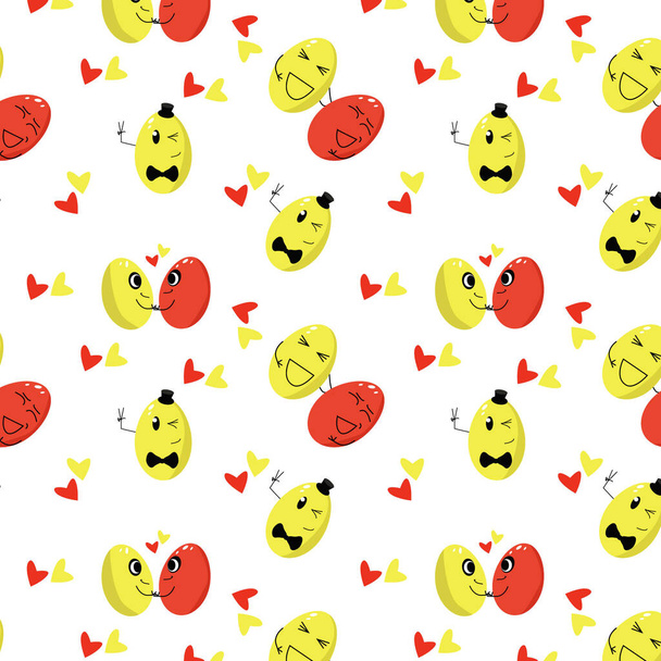 pattern of yellow and red eggs with different emotions - Фото, изображение
