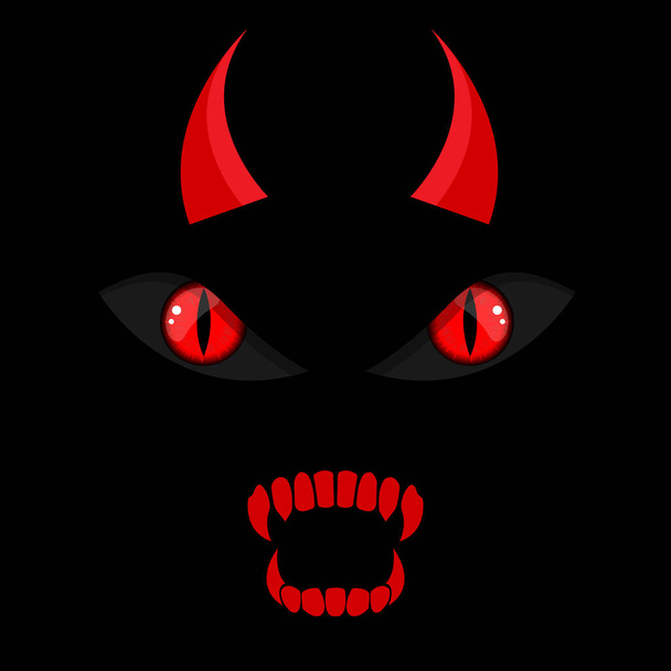 Cara del diablo Cuernos Ojos Dientes ilustración - Vector, Imagen