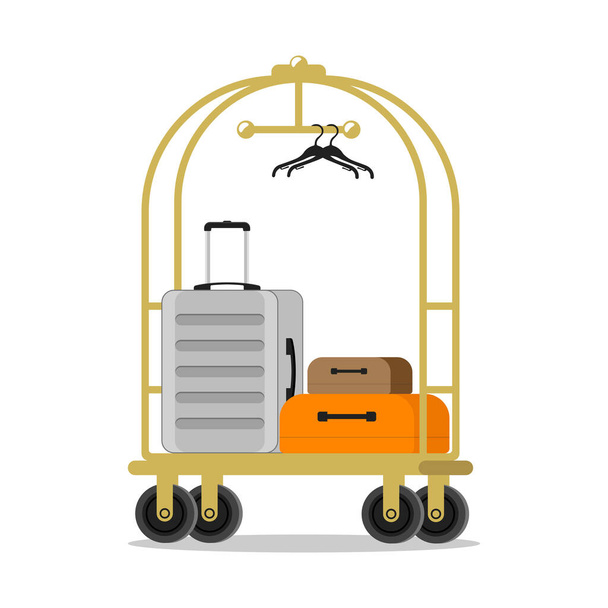 Carro de equipaje del hotel con equipaje, maletín, mochila, bolso Vector - Vector, Imagen