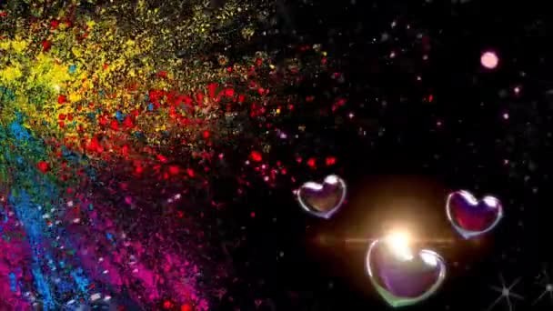 Piękne serce i miłość tło 3d Bezproblemowy materiał 4K - Romantyczny kolorowy brokat świecące serca latające. Animowane tło dla Romansu, miłości, małżeństwa, Walentynki i urodziny Zaproszenie. - Materiał filmowy, wideo