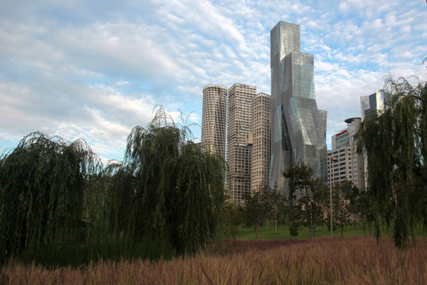 paisagem urbana com parque e edifícios arquitetura moderna no fundo - Foto, Imagem