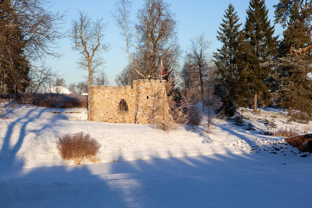 small stone building in snowy scene, Andrianovo, Russia - Photo, Image