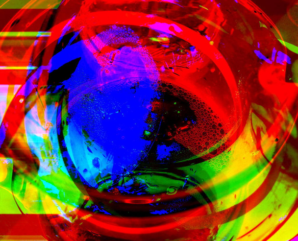 Fondo volumétrico abstracto, ilustración 3D, con una espectacular combinación de rojo, azul, amarillo, verde y negro, con acentos oscuros y claros. Una imagen moderna para sus proyectos de arte, ilustraciones y obras. - Foto, imagen