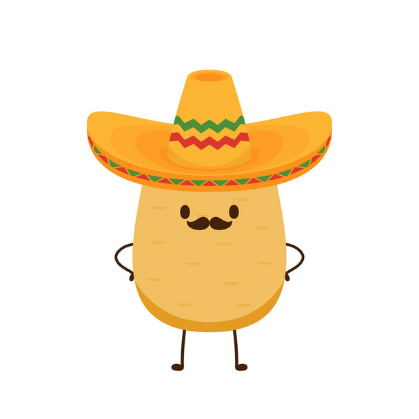 Desenho de caracteres de batata. Vetor de batata. Batata sobre fundo branco. vector chapéu mexicano. - Vetor, Imagem