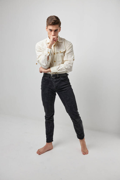 Handsome man shirt fashion casual wear studio self confidence - Valokuva, kuva