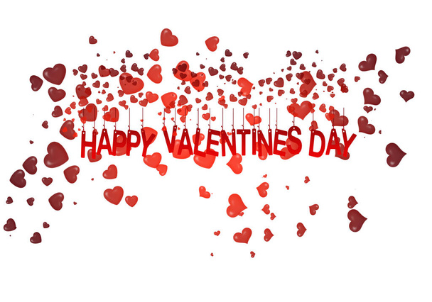 abstract red hearts background with happy valentines day text - Foto, afbeelding
