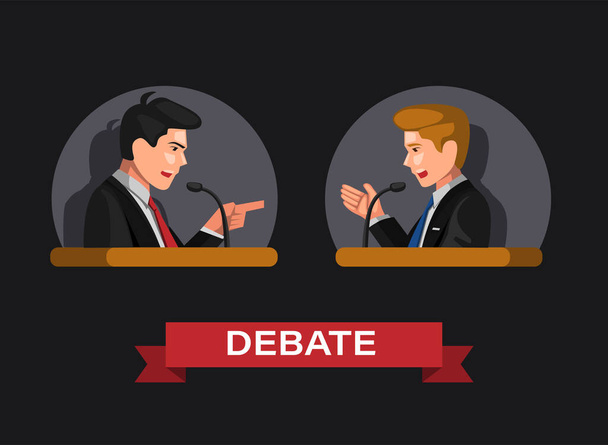 Dibattito nelle elezioni presidenziali o concetto di simbolo di attività commerciale e di legge nel vettore illustrazione dei cartoni animati - Vettoriali, immagini