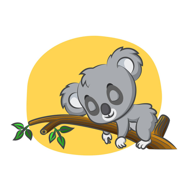 Il simpatico koala dorme di giorno sul ramo dell'albero dell'illustrazione - Vettoriali, immagini