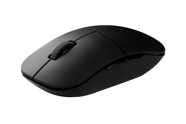 Бездротова чорна комп'ютерна миша ізольована на білому тлі. Офісна бездротова оптична USB миша
 - Фото, зображення