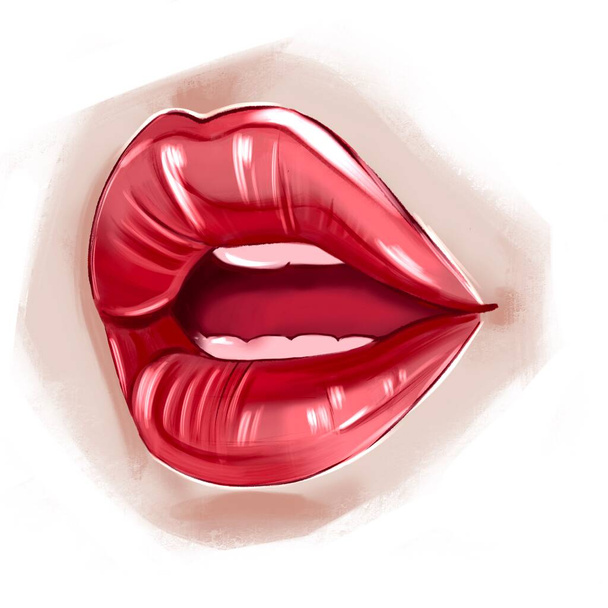Rode lippen. illustratie van sexy vrouw lippen geïsoleerd op wit. Mooie lip illustratie voor uw DIY project of wat dan ook. maak uw eigen uitnodigingen, kaarten, webontwerpen, scrapbooking - Foto, afbeelding