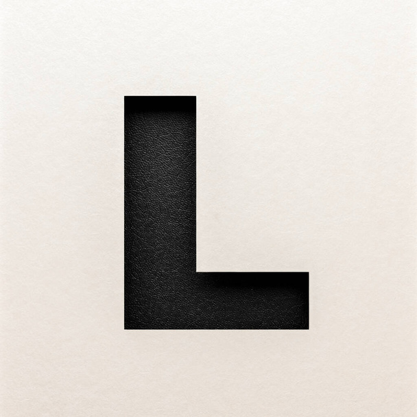 Zwart leder lettertype ontwerp, abstracte alfabet lettertype, realistische typografie - L - Foto, afbeelding