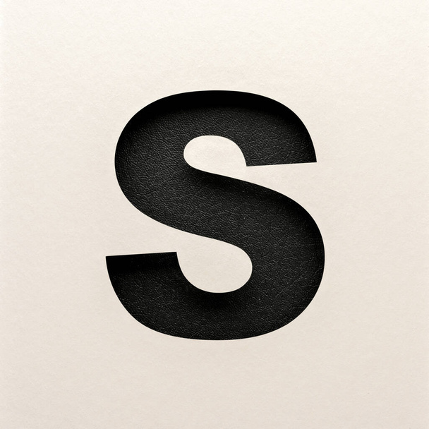 Black leather Czcionka design, Abstract alphabet font, realistic typography - S - Zdjęcie, obraz