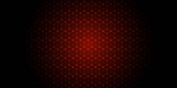 Fondo hexagonal de tecnología oscura.Línea de hexágono de luz roja abstracta Fondo futurista de lujo moderno. ilustración vectorial.  - Vector, imagen