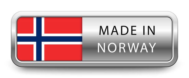 MADE IN NORWAY stemma metallico con bandiera nazionale isolata su fondo bianco. Illustrazione vettoriale. - Vettoriali, immagini