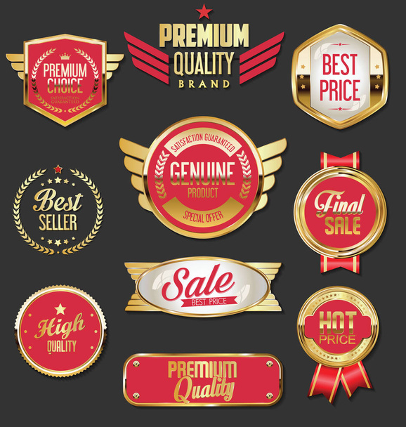 Collection of golden badges labels and tags - Vetor, Imagem