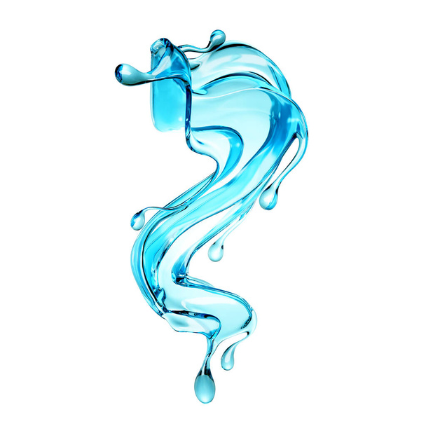 Splash of clear blue water on a white background. 3d illustration, 3d rendering. - Foto, afbeelding