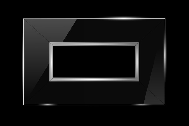 Glass frame with silver trim on a black background - Vecteur, image