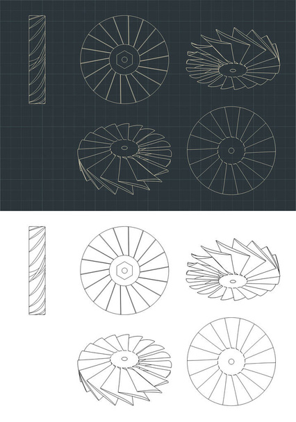 Ilustración vectorial estilizada de dibujos del rotor de turbina - Vector, Imagen