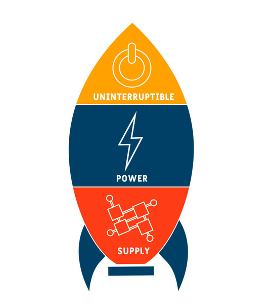 UPS - Akronym für unterbrechungsfreie Stromversorgung. Business-Konzept Hintergrund. Vektor-Illustrationskonzept mit Schlüsselwörtern und Symbolen. Schriftzeichnung mit Symbolen für Webbanner, Flyer, Landing Page - Vektor, Bild