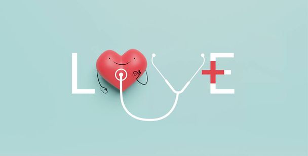 3D de corazones personajes como símbolos cuidado de la salud y el amor. - Foto, imagen