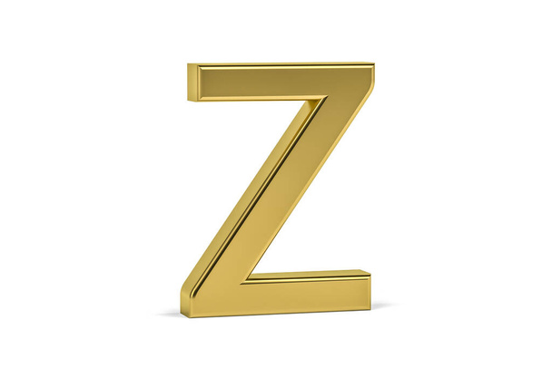 Golden letter Z - three dimensional letter Z on white background - 3d render - Photo, Image