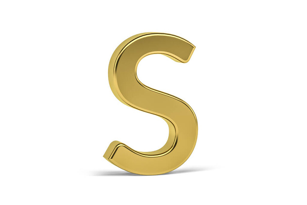 Goldener Buchstabe S - dreidimensionaler Buchstabe S auf weißem Hintergrund - 3D-Renderer - Foto, Bild