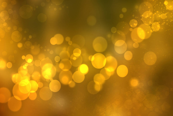 A festive abstract delicate golden yellow orange gradient background texture with glitter defocused sparkle bokeh circles. Card concept for Happy New Year, party invitation, valentine or other holidays. - Photo, image