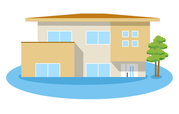 A house that is flooded/This is an illustration of a flooded house. - Wektor, obraz