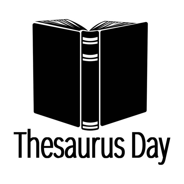 Tesaurus päivä, Avoin kirja selkärangan siluetti ja teemalla kirjoitus vektori kuvitus - Vektori, kuva