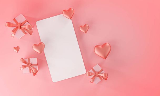 Шаблон макета карты Валентина Свадебная любовь Форма сердца и подарочная коробка  - Фото, изображение