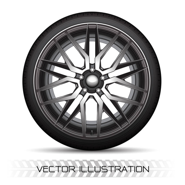 Реалистичный вектор серебра черный сплав автомобиль колеса стиль спорта на белом фоне иллюстрации. - Вектор,изображение